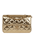 Chanel Small Classic Double Flap Hammered Gold Metallic Calfskin Gold Hardware