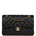 Pre-owned Chanel Small Classic Double Flap Bag Black Lambskin Gold Hardware