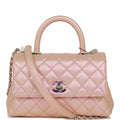 Chanel Small Coco Handle Flap Bag Pink Iridescent Caviar Silver Hardware