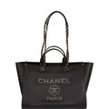 Chanel Large Deauville Shopping Bag Black Caviar Light Gold Hardware