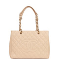 Chanel Grand Shopping Tote (GST) Bag Beige Caviar Gold Hardware