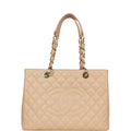 Pre-owned Chanel Grand Shopping Tote (GST) Beige Caviar Gold Hardware