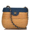 Vintage Chanel Basket Bag Denim and Wicker Gold Hardware