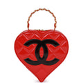 Vintage Chanel Heart Vanity Bag Red and Black Patent Antique Gold Hardware