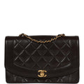 Vintage Chanel Medium Diana Flap Bag Black Quilted Lambskin Gold Hardware
