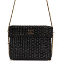 Vintage Chanel Wicker Picnic Basket Bag Black Gold Hardware