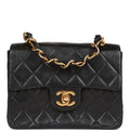 Vintage Chanel Mini Flap Chain Handle Bag Black Lambskin Gold Hardware
