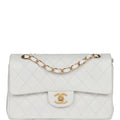 Vintage Chanel Small Classic Double Flap White Lambskin Gold Hardware