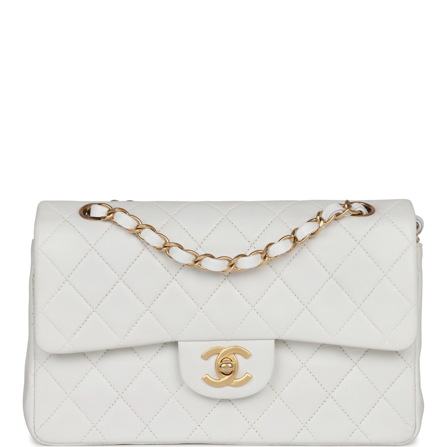 Vintage Chanel Small Classic Double Flap White Lambskin Gold Hardware
