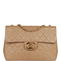 Vintage Chanel XL Maxi Flap Bag Beige Lambskin Gold Hardware