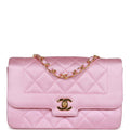 Vintage Chanel Small Flap Bag Pink Satin Gold Hardware
