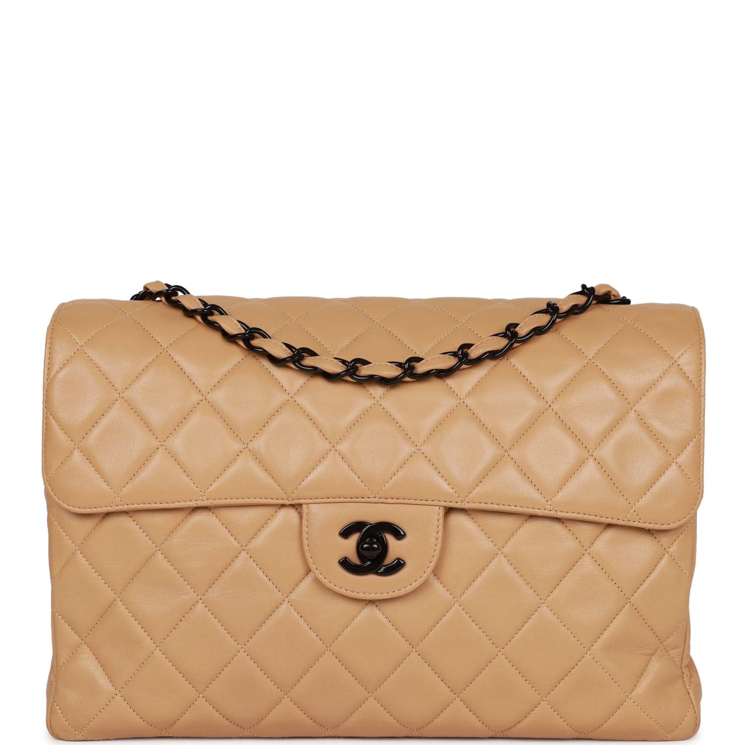 Vintage Chanel Jumbo Single Flap Bag Caramel Lambskin Black Hardware