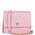 Chanel Square Wallet on Chain WOC Iridescent Pink Caviar Light Gold Hardware