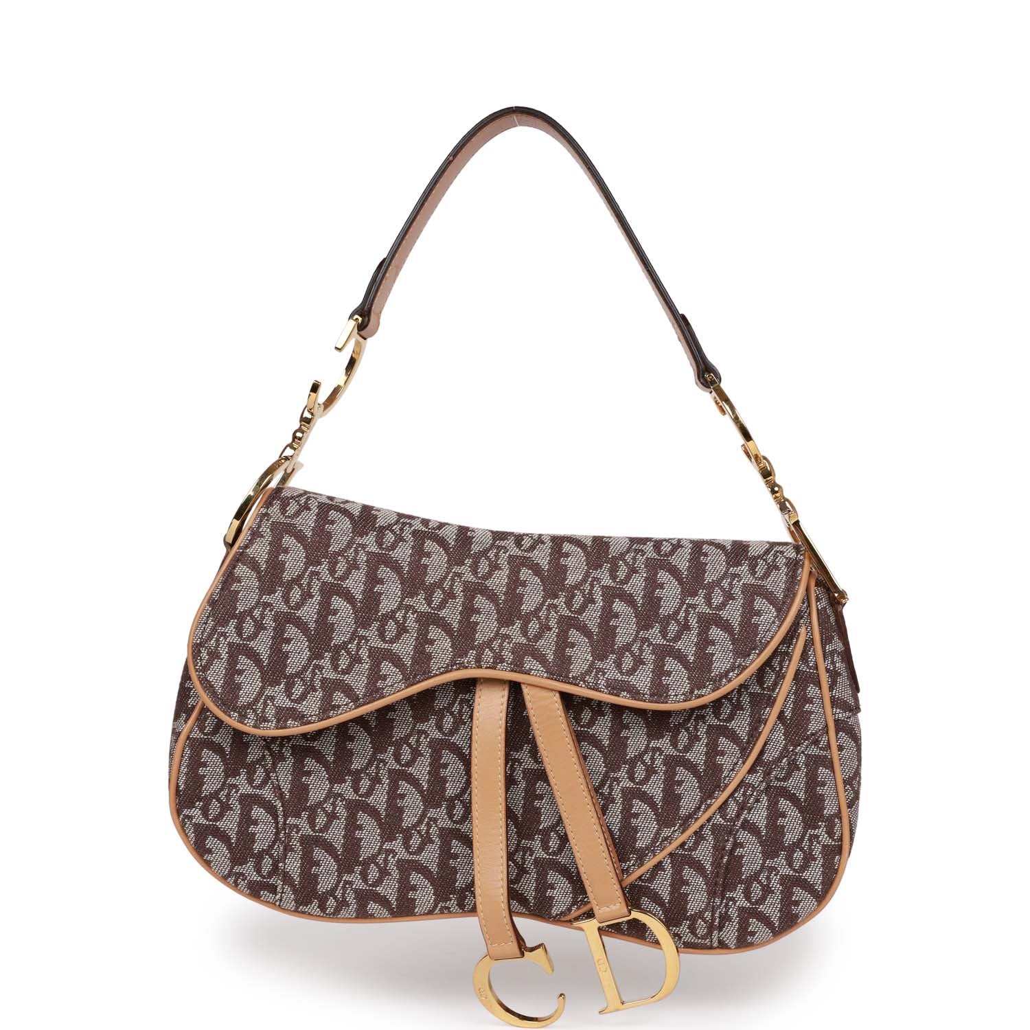 Pre-owned Christian Dior Double Saddle Bag Brown Diorissimo Canvas Gold Hardware