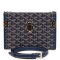 Goyard Goyardine Dark Blue Cassette Trunk Clutch/Shoulder Bag Silver Hardware