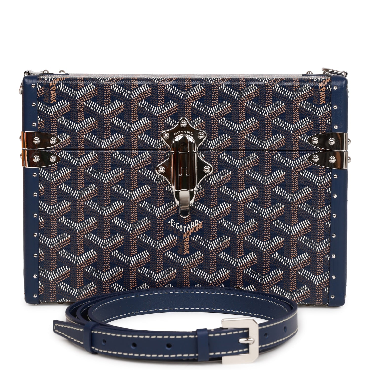 Goyard Goyardine Dark Blue Cassette Trunk Clutch/Shoulder Bag Silver Hardware