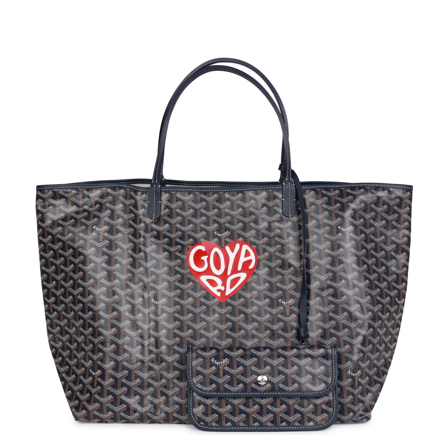 Goyard Goyardine Navy Hand-Painted Coeur St. Louis GM Tote Bag Silver Hardware