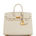 Hermes Special Order (HSS) Birkin Sellier 25 Craie and Gris Perle Epsom Brushed Gold Hardware