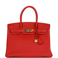 Pre-owned Hermes Birkin 30 Rouge de Coeur Togo Gold Hardware