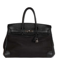 Pre-owned Hermes Birkin 35 Black Crinoline and Clemence Palladium Hardware