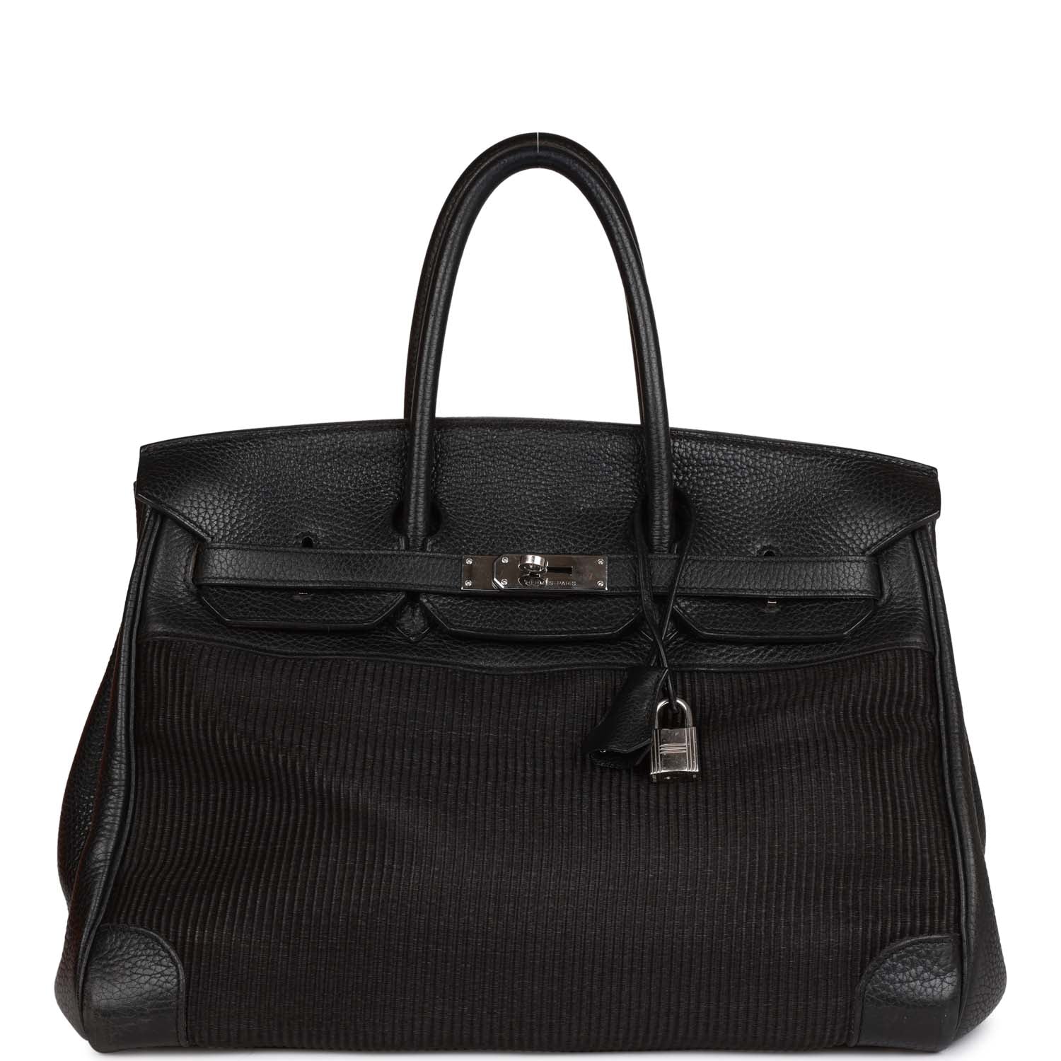 Pre-owned Hermes Birkin 35 Black Crinoline and Clemence Palladium Hardware