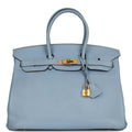 Pre-owned Hermes Birkin 35 Bleu Lin Togo Gold Hardware