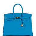 Pre-owned Hermes Birkin 35 Bleu Zanzibar Togo Gold Hardware