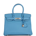 Pre-owned Hermes Birkin 30 Bleu Azur Togo Palladium Hardware