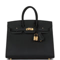 Hermes Birkin Sellier 25 Black Epsom Gold Hardware