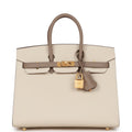 Hermes Special Order (HSS) Birkin Sellier 25 Craie and Gris Ashpalte Epsom Brushed Gold Hardware