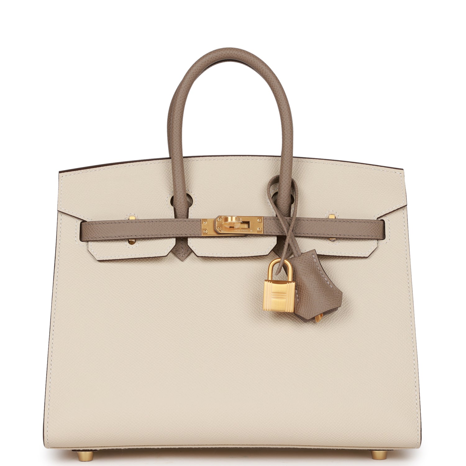 Hermes Special Order (HSS) Birkin Sellier 25 Craie and Gris Ashpalte Epsom Brushed Gold Hardware