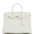 Pre-owned Hermes Birkin 35 White Clemence Palladium Hardware