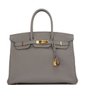 Pre-owned Hermes Birkin 35 Etain Togo Gold Hardware