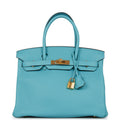 Pre-owned Hermes Birkin 30 Bleu Paon Togo Gold Hardware