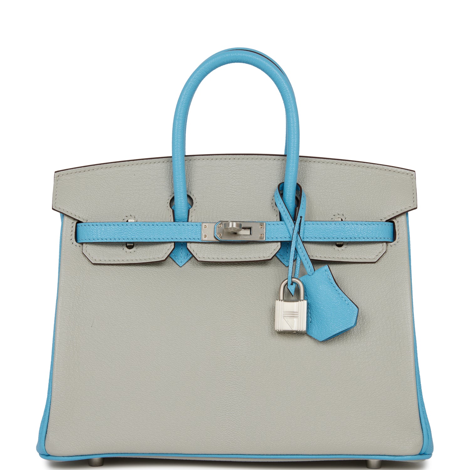 Hermes Special Order (HSS) Birkin 25 Gris Perle and Bleu du Nord Ch√®vre Brushed Palladium Hardware