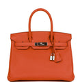Pre-owned Hermes Birkin 30 Orange Poppy Verso Clemence Palladium Hardware