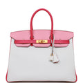 Pre-owned Hermes Special Order (HSS) Birkin 35 Rose Tyrien, Rose Lipstick and White Epsom Brushed Gold Hardware