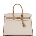 Pre-owned Hermes Special Order (HSS) Birkin 35 Craie and Trench Clemence Brushed Gold Hardware