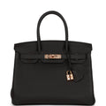 Pre-owned Hermes Birkin 30 Black Togo Rose Gold Hardware