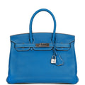 Pre-owned Hermes Eclat Birkin 30 Mykonos and White Clemence Palladium Hardware