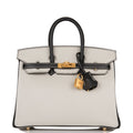 Hermes Special Order (HSS) Birkin 25 Gris Perle and Black Ch√®vre Brushed Gold Hardware