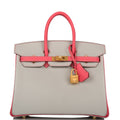 Hermes Special Order (HSS) Birkin 25 Gris Perle and Rose Azalee Ch√®vre Brushed Gold Hardware