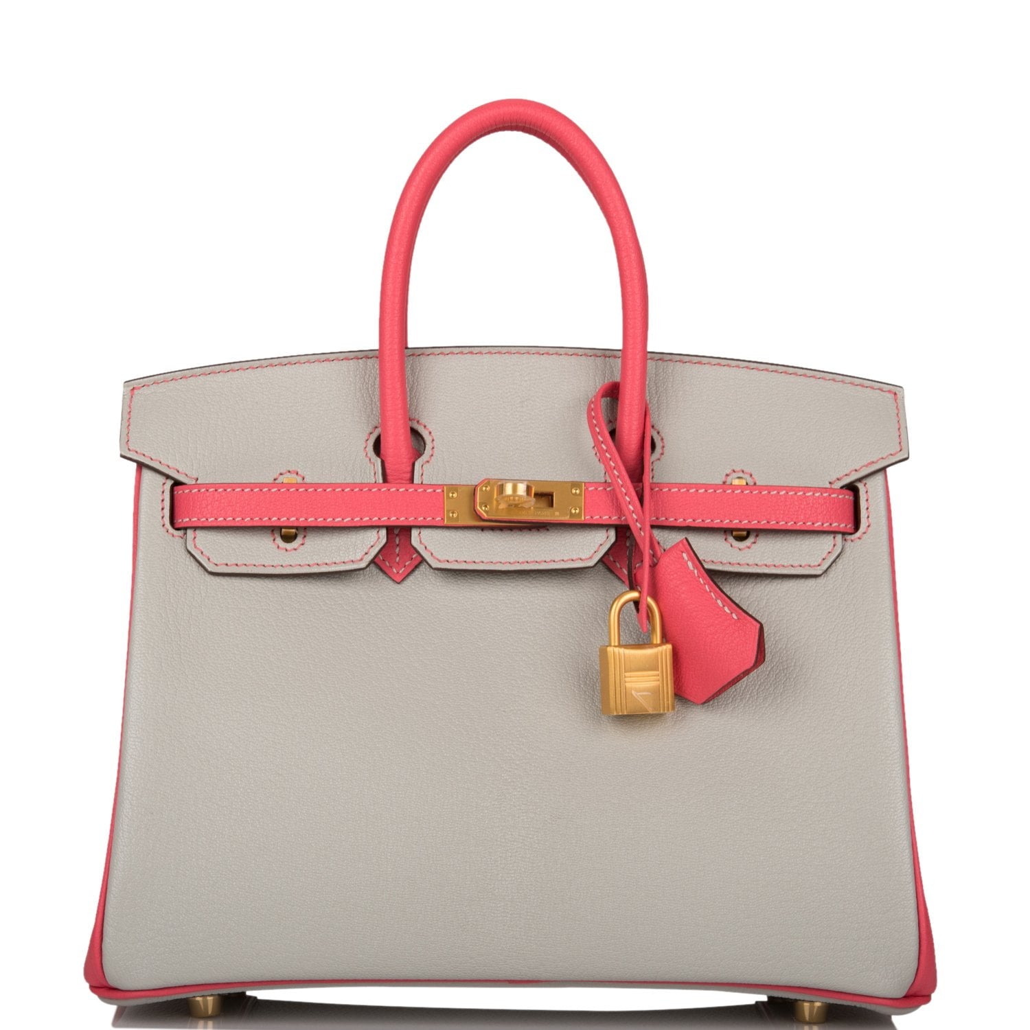 Hermes Special Order (HSS) Birkin 25 Gris Perle and Rose Azalee Ch√®vre Brushed Gold Hardware