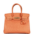 Pre-owned Hermes Birkin 30 Abricot Ostrich Gold Hardware