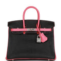 Hermes Special Order (HSS) Birkin 25 Black and Rose Azalee Ch√®vre Brushed Palladium Hardware
