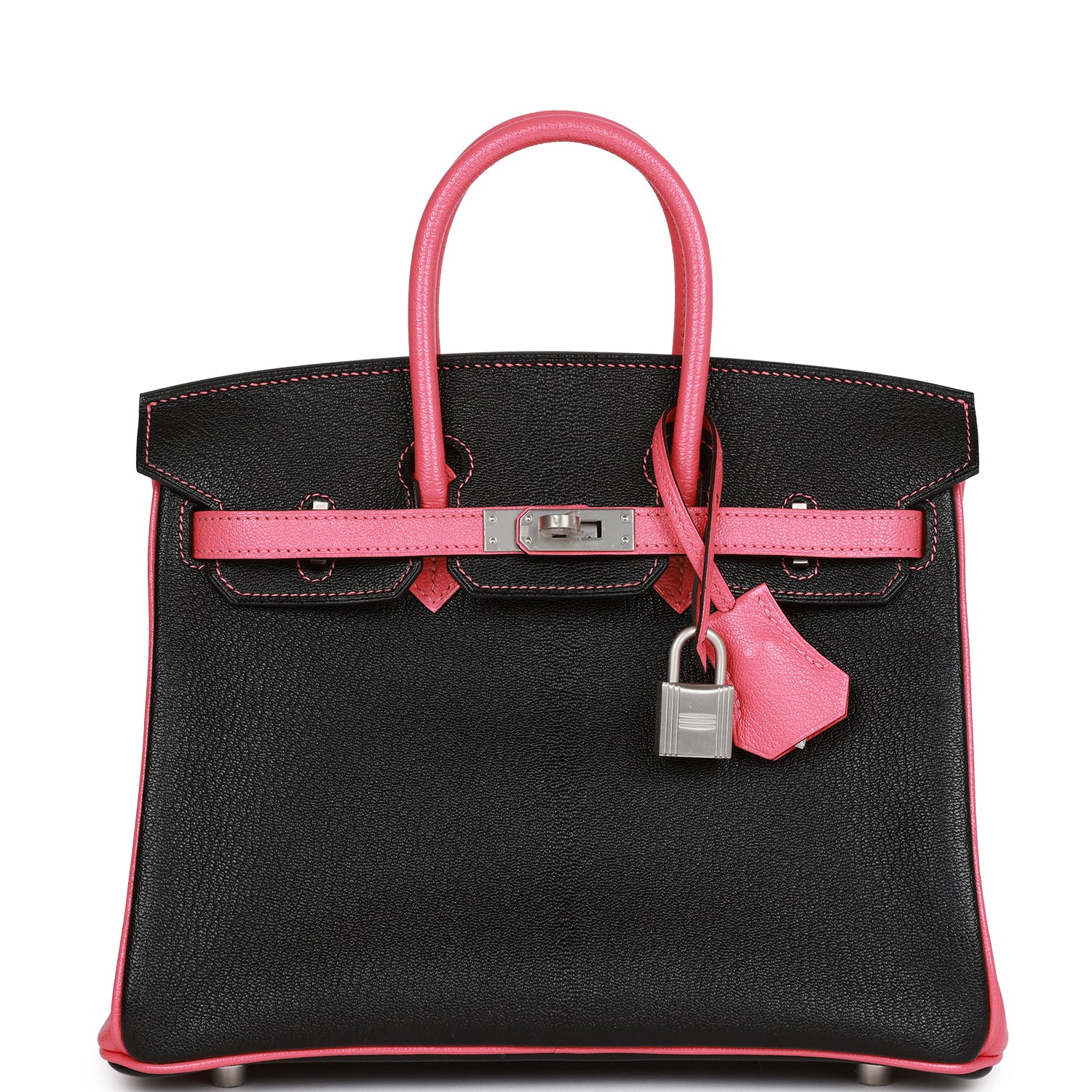 Hermes Special Order (HSS) Birkin 25 Black and Rose Azalee Ch√®vre Brushed Palladium Hardware