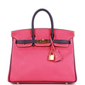 Pre-owned Hermes Special Order (HSS) Birkin 25 Rose Tyrien and Iris Epsom Gold Hardware