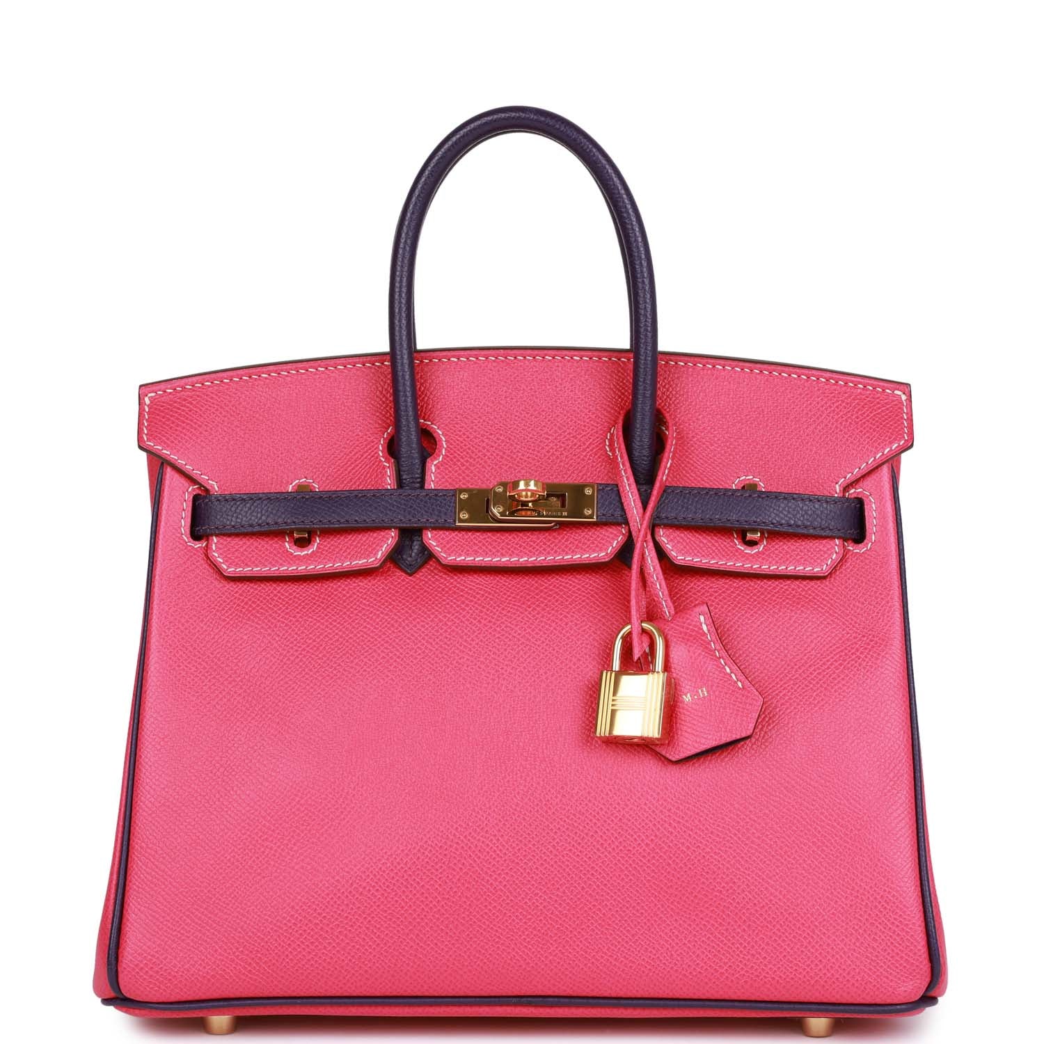 Pre-owned Hermes Special Order (HSS) Birkin 25 Rose Tyrien and Iris Epsom Gold Hardware