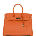 Pre-owned Hermes Birkin 35 Orange H Clemence Palladium Hardware - Remaining Payment for TJ
