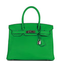 Pre-owned Hermes Birkin 30 Bambou Clemence Palladium Hardware